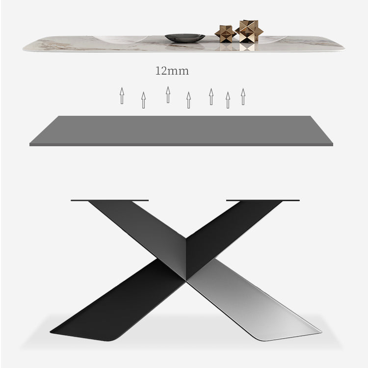 Modern Style Sintered Stone Dining Table with Standard Height Table and Black Pedestal Base