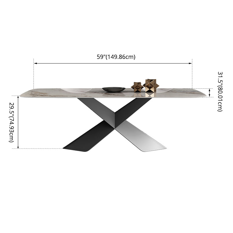 Modern Style Sintered Stone Dining Table with Standard Height Table and Black Pedestal Base