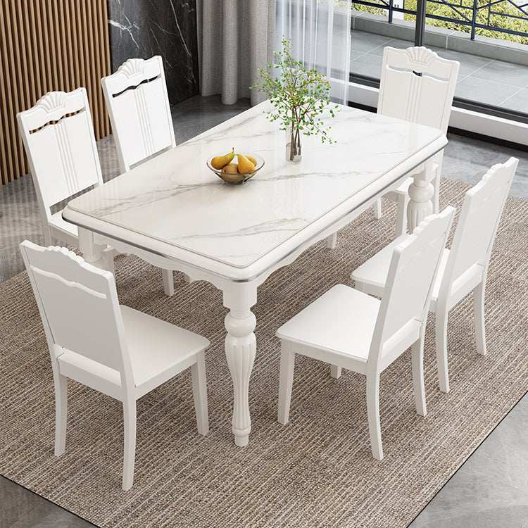 Contemporary Sintered Stone Kitchen Dining Set White Standard Dining Set with 4 Legs Base