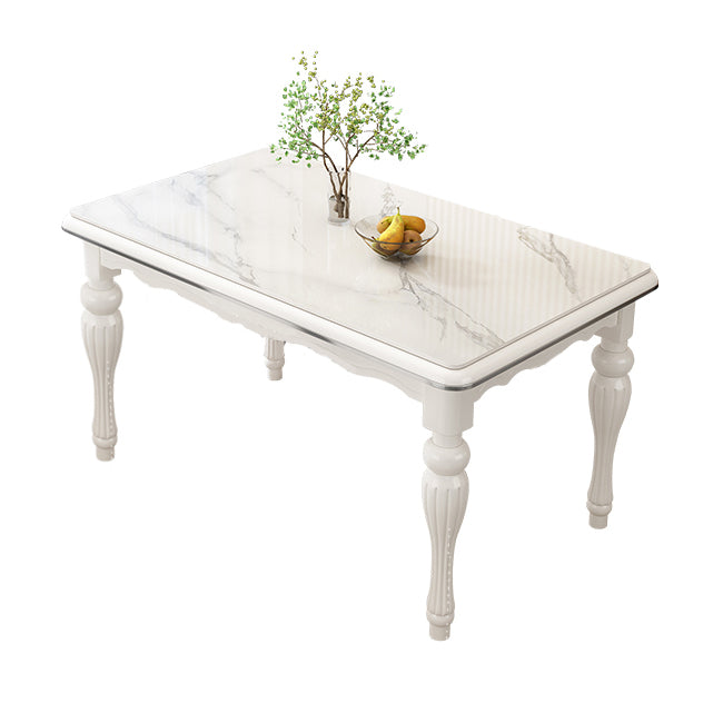 Contemporary Sintered Stone Kitchen Dining Set White Standard Dining Set with 4 Legs Base