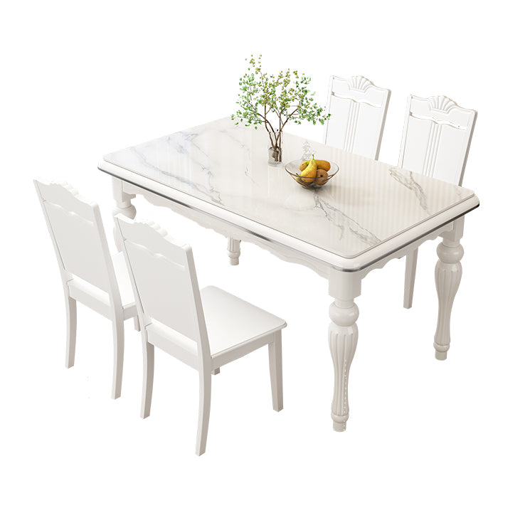 Contemporary Sintered Stone Kitchen Dining Set White Standard Dining Set with 4 Legs Base