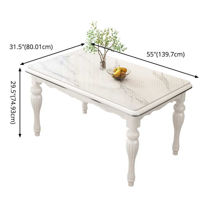 Contemporary Sintered Stone Kitchen Dining Set White Standard Dining Set with 4 Legs Base