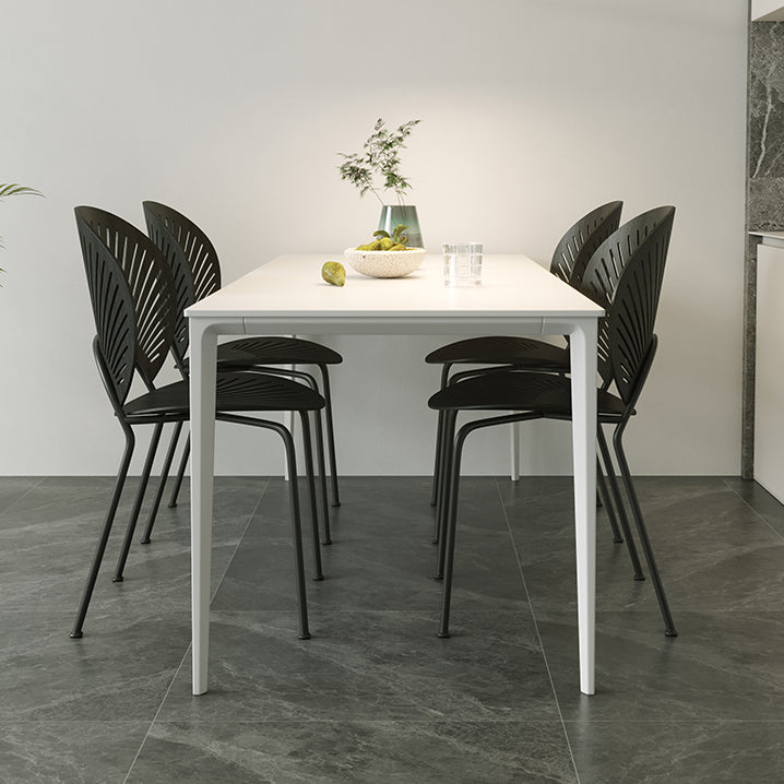 Modern Rectangle White Dining Set Kitchen Sintered Stone Top Dining Set with 4 Legs Base