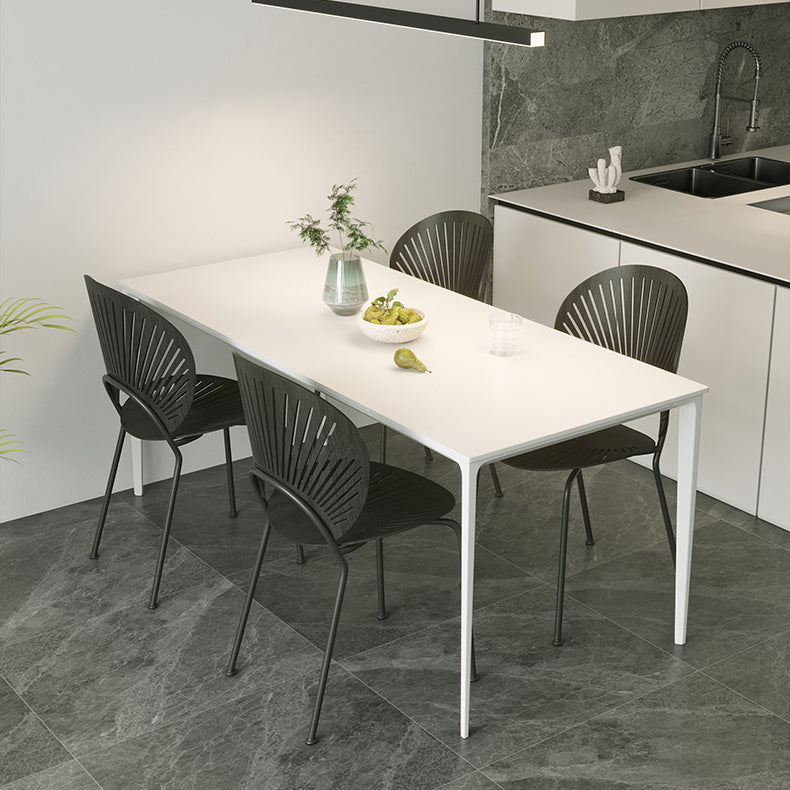 Modern Rectangle White Dining Set Kitchen Sintered Stone Top Dining Set with 4 Legs Base