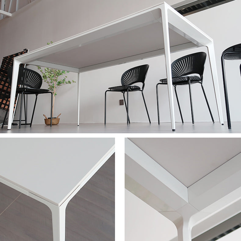Modern Rectangle White Dining Set Kitchen Sintered Stone Top Dining Set with 4 Legs Base