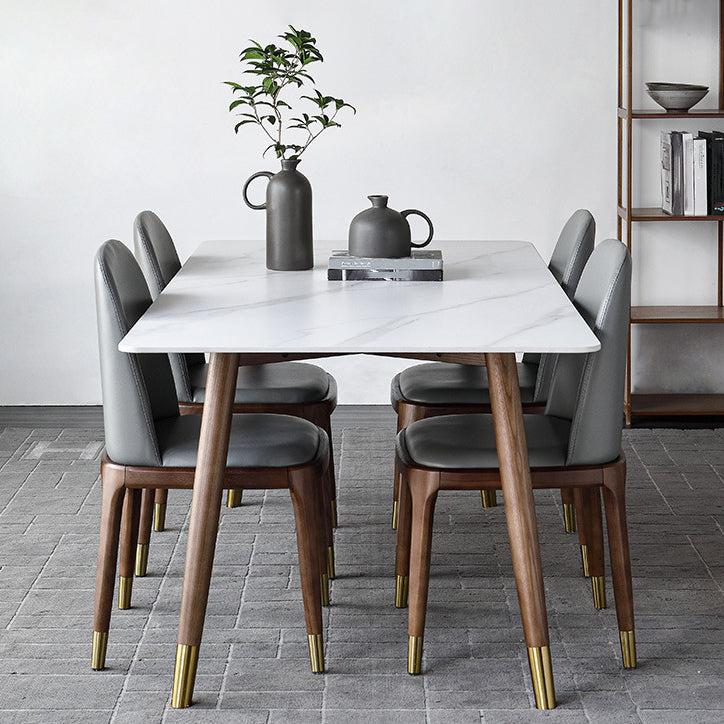 Modern Dining Room Set Rectangle Sintered Stone with 4 Legs Base Formal Kitchen Table Set