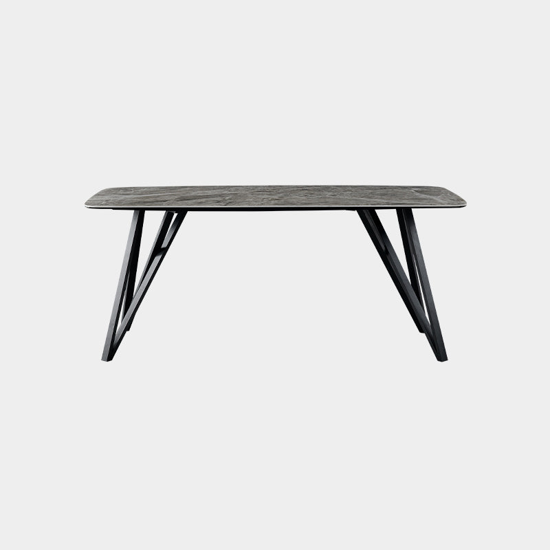 Contemporary Sintered Stone Top Dining Room Set with Rectangle Shape Dining Set with Pedestal Base