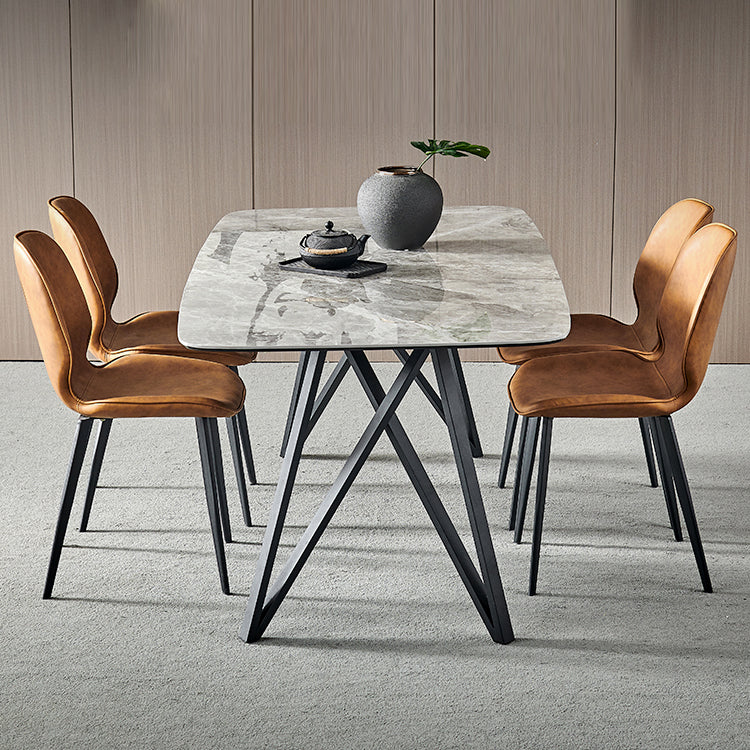Contemporary Sintered Stone Top Dining Room Set with Rectangle Shape Dining Set with Pedestal Base
