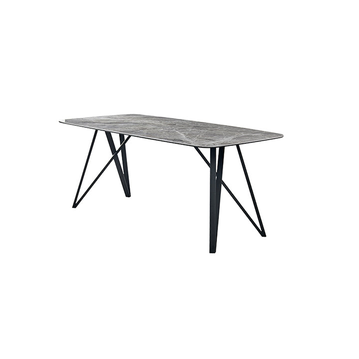 Contemporary Sintered Stone Top Dining Room Set with Rectangle Shape Dining Set with Pedestal Base