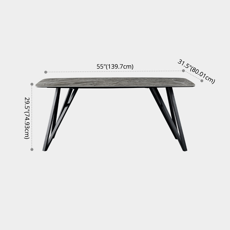 Contemporary Sintered Stone Top Dining Room Set with Rectangle Shape Dining Set with Pedestal Base
