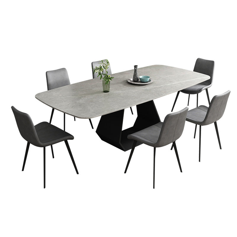 Minimalist Sintered Stone Dining Room Set with Rectangle Top and Pedestal Base Dining Furniture