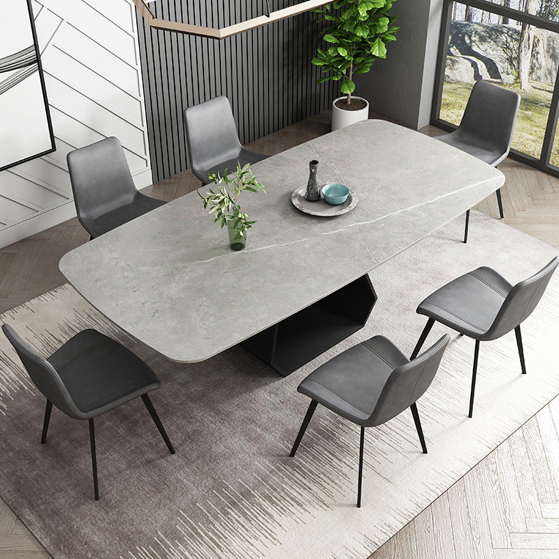 Minimalist Sintered Stone Dining Room Set with Rectangle Top and Pedestal Base Dining Furniture