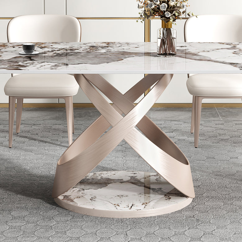 Minimalist Gray White Standard Dining Set Sintered Stone Rectangle Dining Set with Pedestal Base