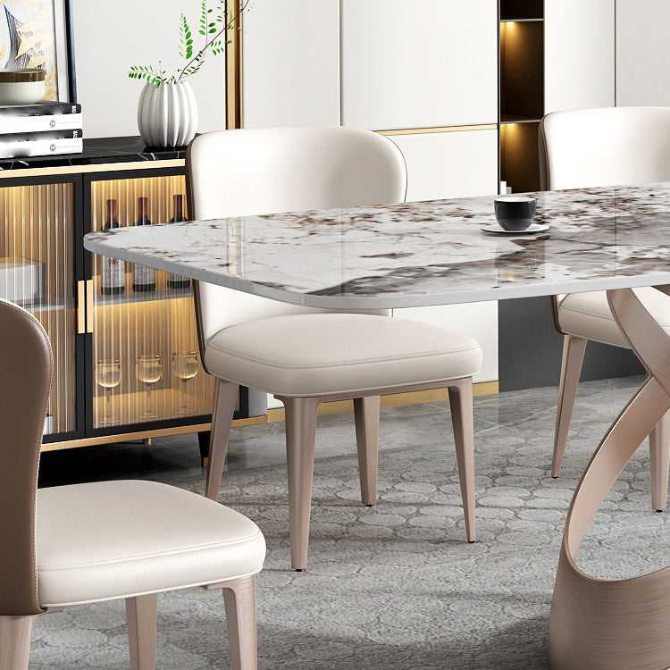 Minimalist Gray White Standard Dining Set Sintered Stone Rectangle Dining Set with Pedestal Base