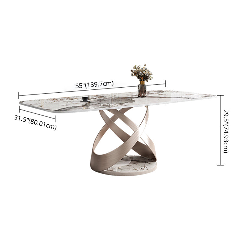 Minimalist Gray White Standard Dining Set Sintered Stone Rectangle Dining Set with Pedestal Base