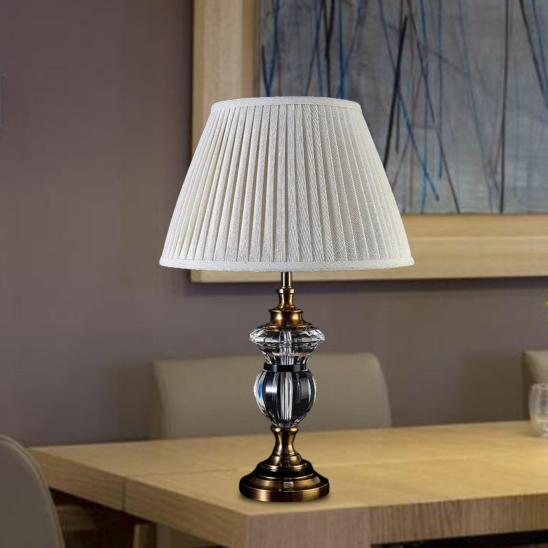 Lampada da comodino in cristallo con paralume pieghettato, lampada da tavolo rurale a 1 luce per soggiorno, in blu/viola chiaro/beige