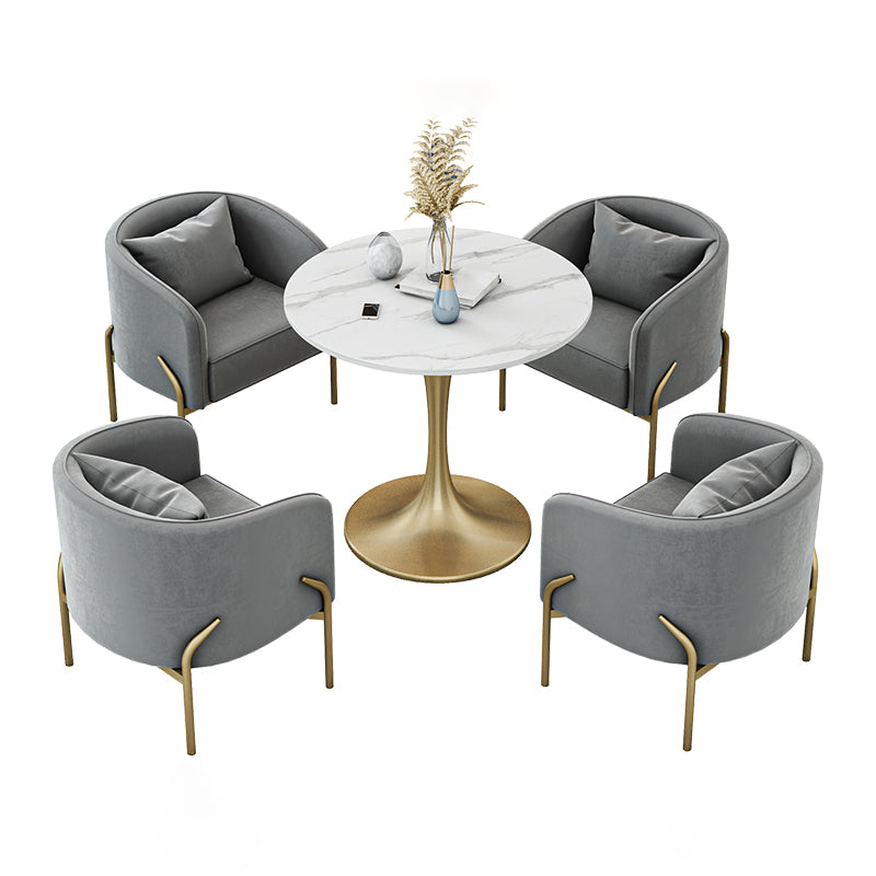 Modern Sintered Stone Dining Room Set with Round Top and Gold Base Furniture