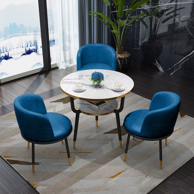 Glam -sinteren stenen eettafel ingesteld met 3 poten basis eetmeubilair voor thuisgebruik