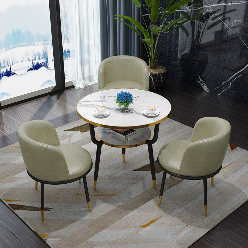 Glam -sinteren stenen eettafel ingesteld met 3 poten basis eetmeubilair voor thuisgebruik