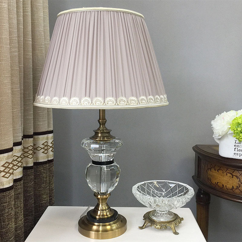 Lampada da comodino in cristallo con paralume pieghettato, lampada da tavolo rurale a 1 luce per soggiorno, in blu/viola chiaro/beige