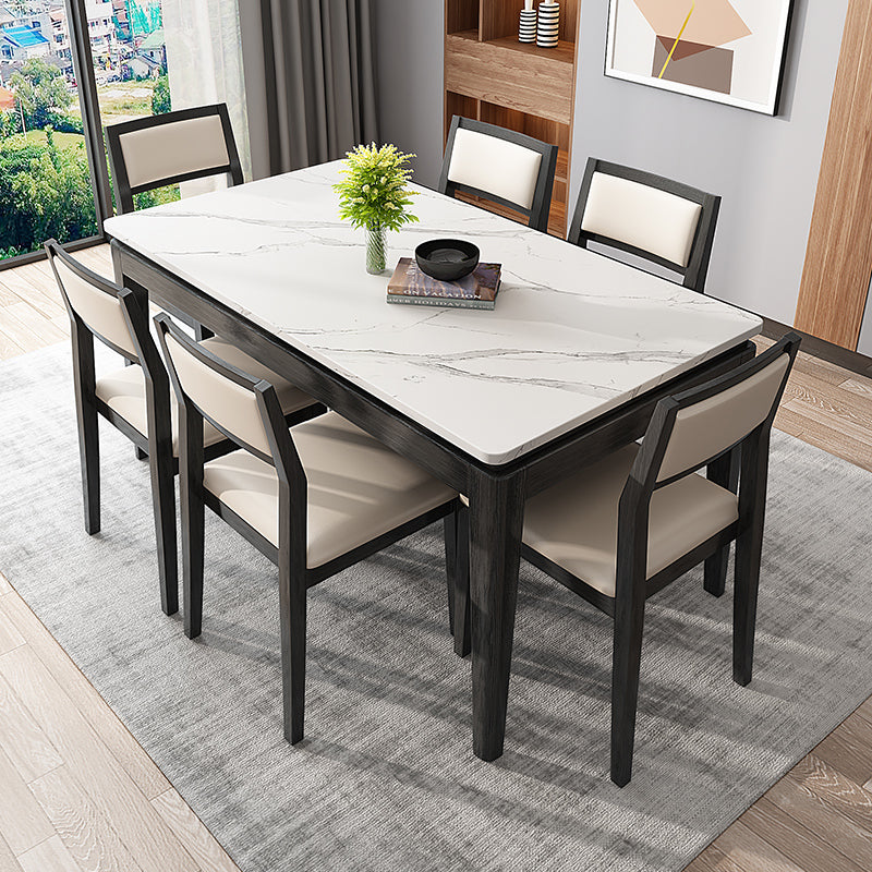 Modern White Sintered Stone Top Dining Set Kitchen Rectangle Shape Dining Set with 4 Legs Base