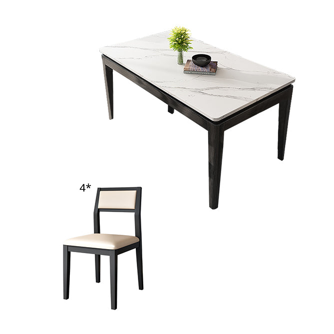 Modern White Sintered Stone Top Dining Set Kitchen Rectangle Shape Dining Set with 4 Legs Base