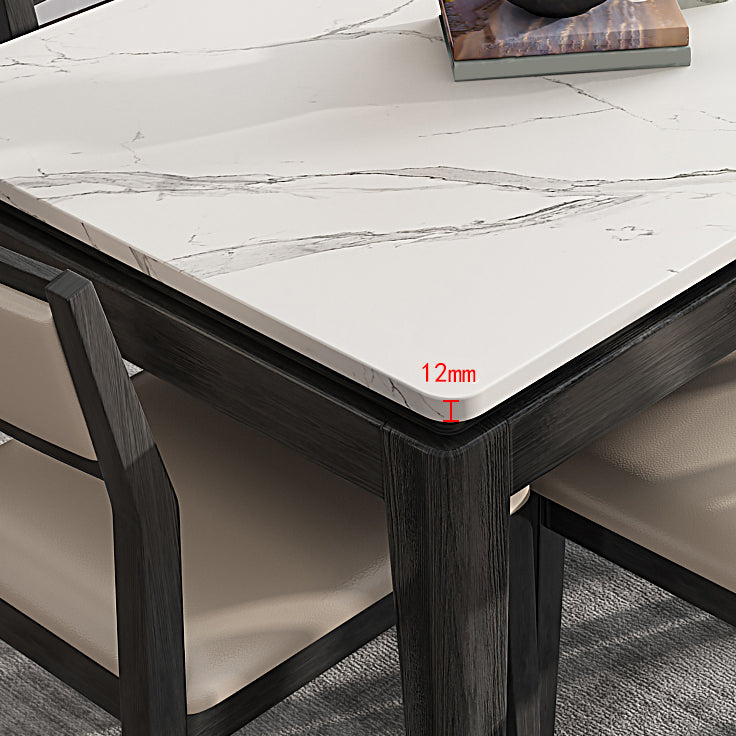 Modern White Sintered Stone Top Dining Set Kitchen Rectangle Shape Dining Set with 4 Legs Base