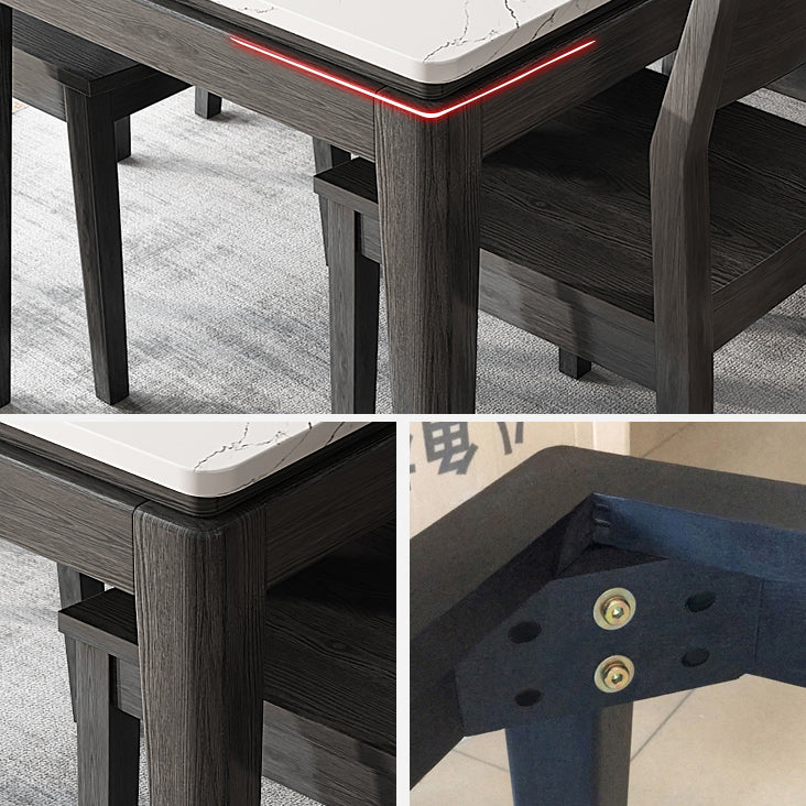 Modern White Sintered Stone Top Dining Set Kitchen Rectangle Shape Dining Set with 4 Legs Base