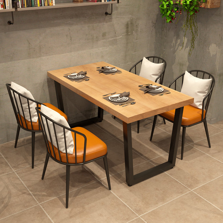 Industrial Dining Room Set with Rectangle Table and Metal Base Kitchen Table Set