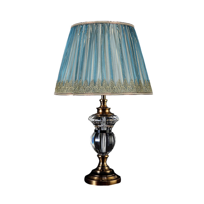 Lampada da comodino in cristallo con paralume pieghettato, lampada da tavolo rurale a 1 luce per soggiorno, in blu/viola chiaro/beige