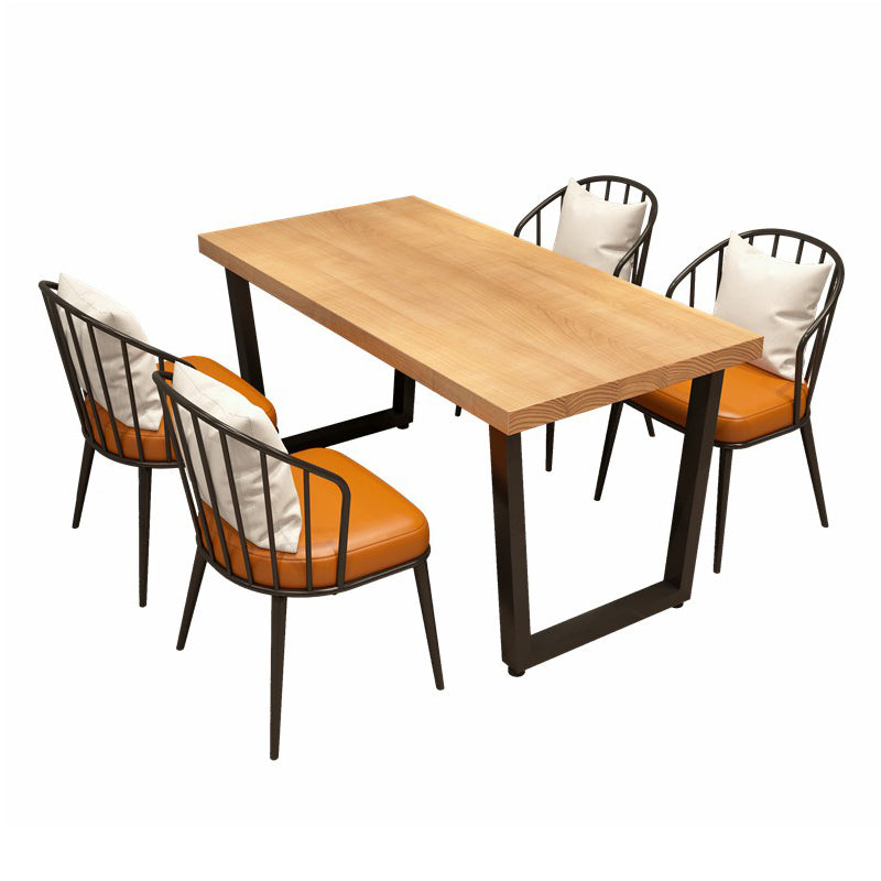 Industrial Dining Room Set with Rectangle Table and Metal Base Kitchen Table Set
