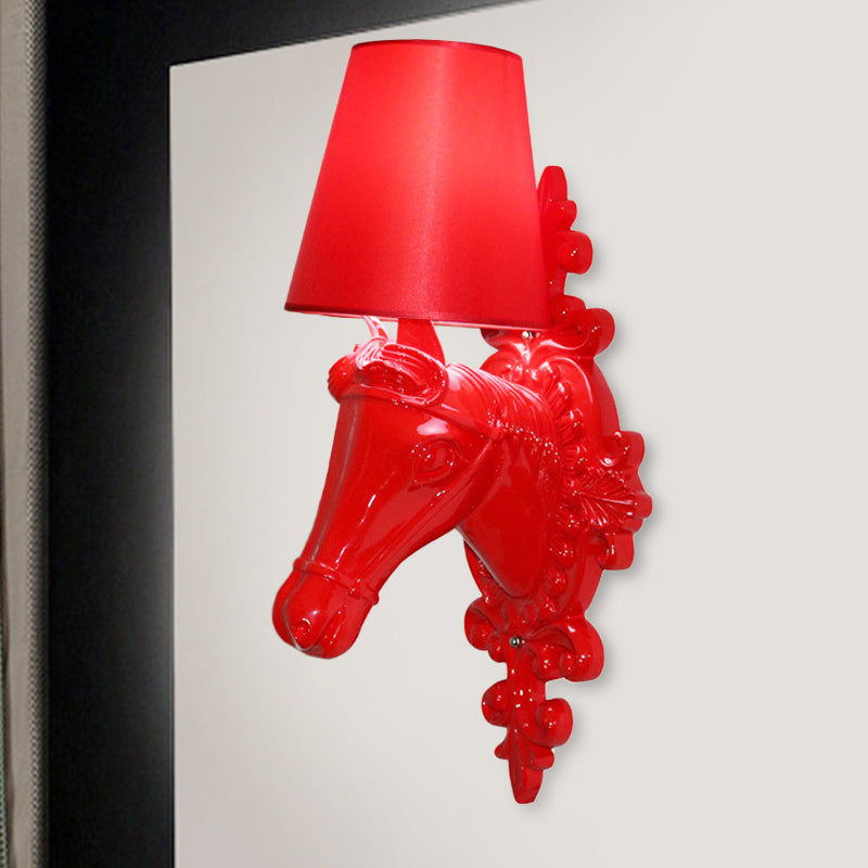 Fabric Red/Yellow/Orange Sconce Lamp Horse Head 1-Light Traditional Wall Mounted Lighting for Indoor