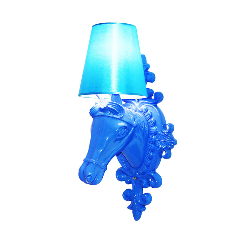 Fabric Red/Yellow/Orange Sconce Lamp Horse Head 1-Light Traditional Wall Mounted Lighting for Indoor