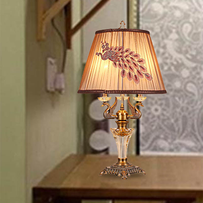 Lampada da comodino in cristallo con paralume impero Lampada da tavolo per camera da letto Countryside a 1 luce in marrone