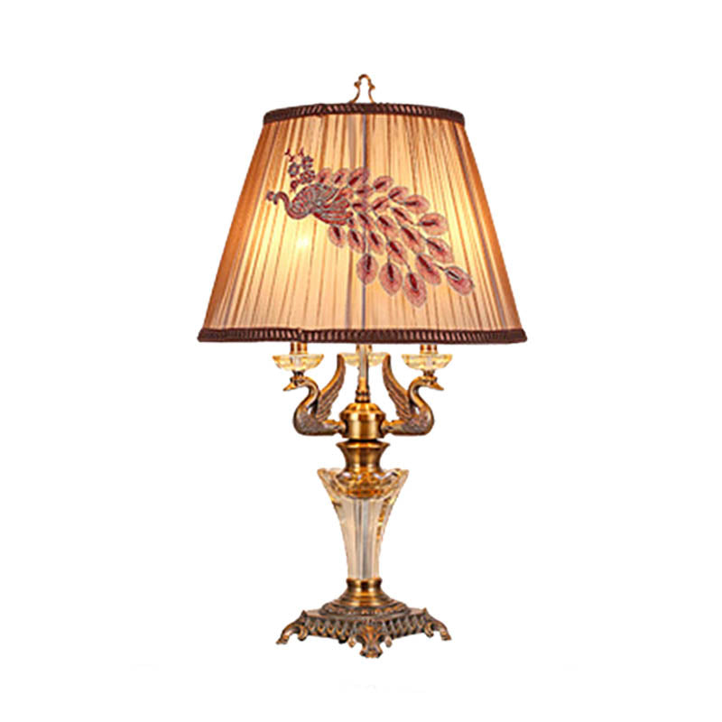 Lampada da comodino in cristallo con paralume impero Lampada da tavolo per camera da letto Countryside a 1 luce in marrone