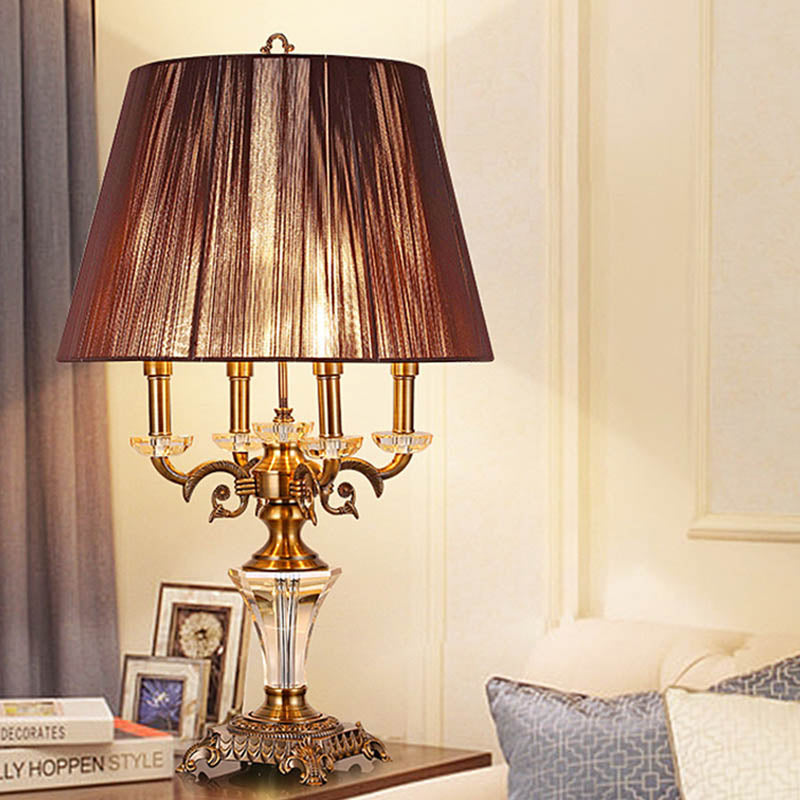 Lampada da comodino in cristallo con paralume impero Lampada da tavolo per camera da letto Countryside a 1 luce in marrone