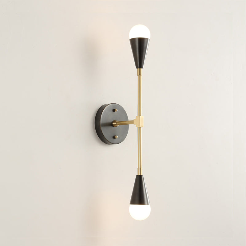 2 Lights Bedroom Wall Sconce Modern Black and Gold Wall Light Fixture with Cone Metal Shade