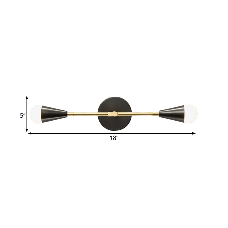 2 Lights Bedroom Wall Sconce Modern Black and Gold Wall Light Fixture with Cone Metal Shade