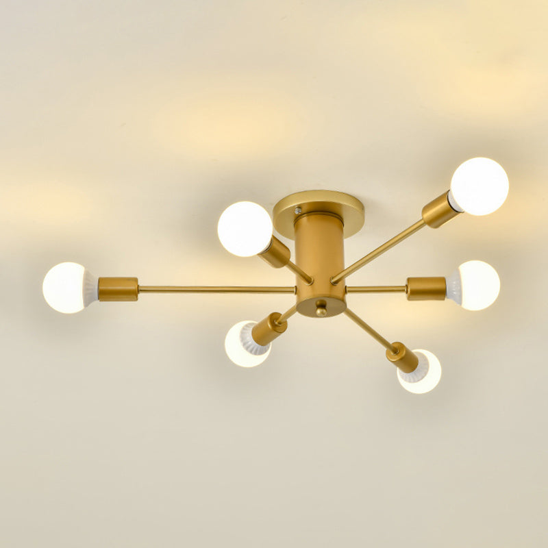 Gouden Spoetnik-plafondlamp in industriële retro-stijl smeedijzeren semi-inbouwmontage voor woonkamer