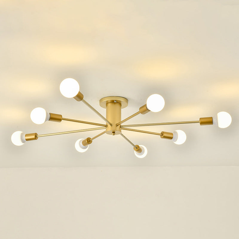 Gouden Spoetnik-plafondlamp in industriële retro-stijl smeedijzeren semi-inbouwmontage voor woonkamer