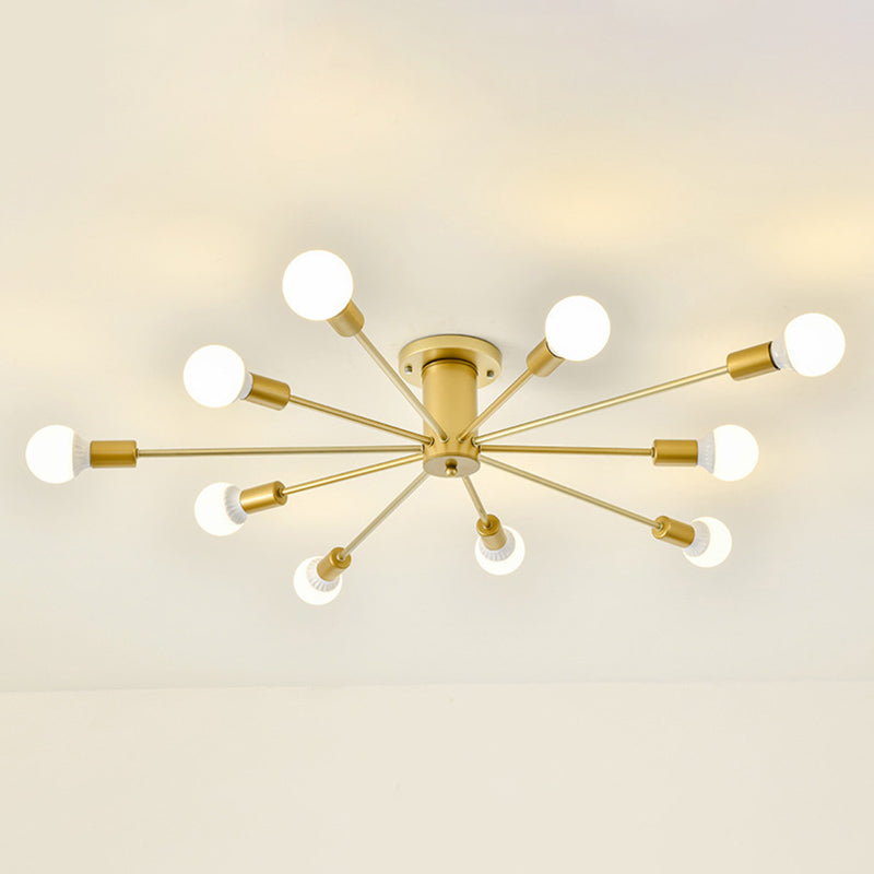 Gouden Spoetnik-plafondlamp in industriële retro-stijl smeedijzeren semi-inbouwmontage voor woonkamer
