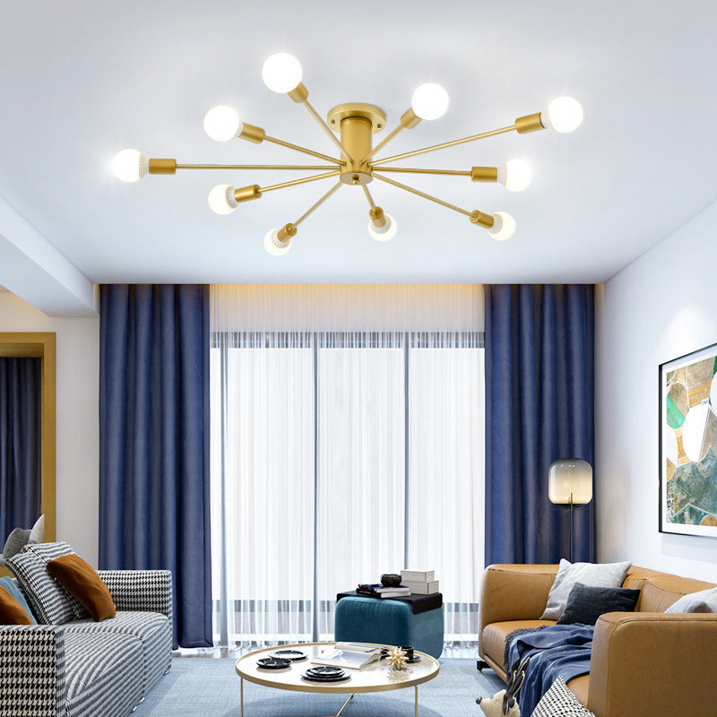 Gouden Spoetnik-plafondlamp in industriële retro-stijl smeedijzeren semi-inbouwmontage voor woonkamer