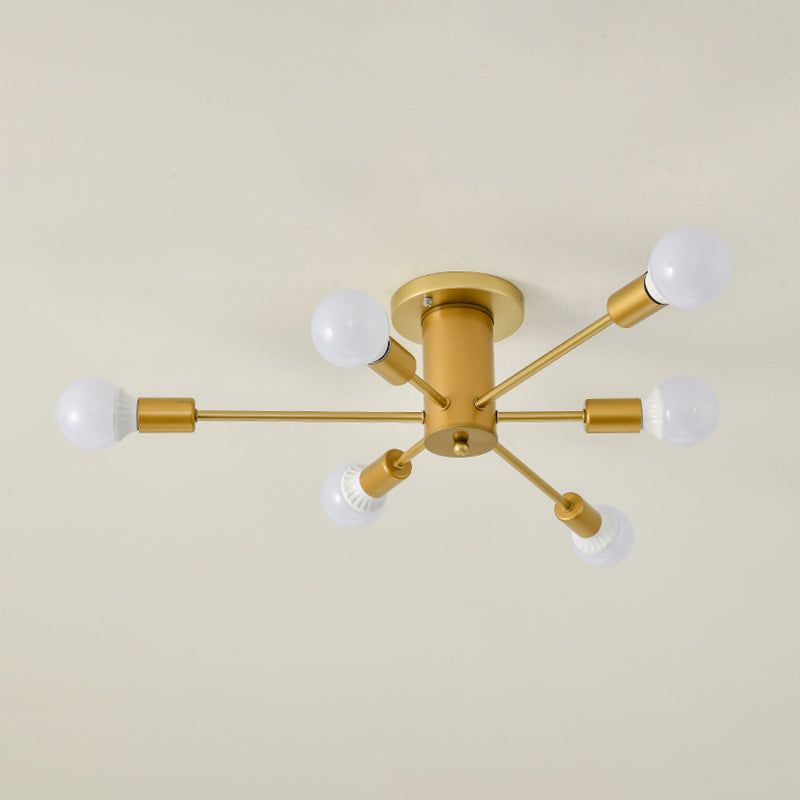 Gouden Spoetnik-plafondlamp in industriële retro-stijl smeedijzeren semi-inbouwmontage voor woonkamer