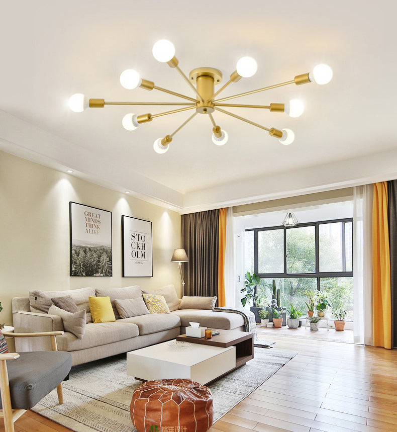 Gouden Spoetnik-plafondlamp in industriële retro-stijl smeedijzeren semi-inbouwmontage voor woonkamer