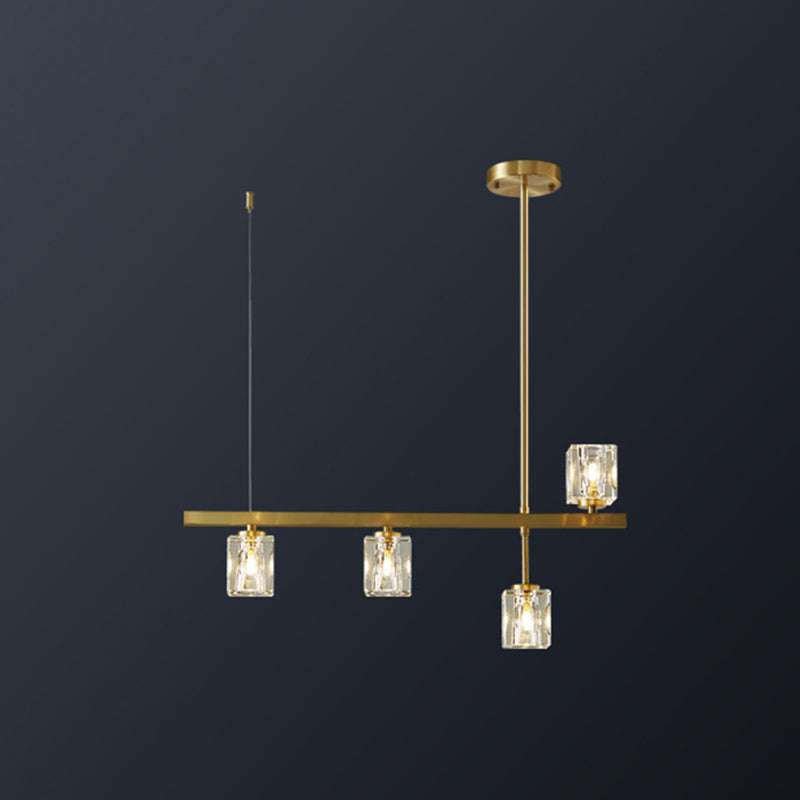 Linear Pendant Lighting Modern Island Lights Crystal Metal 4 Light Island Ceiling Light in Gold