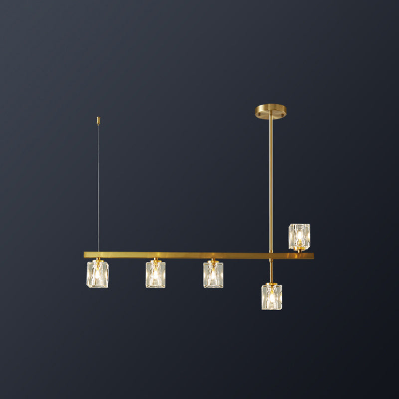 Linear Pendant Lighting Modern Island Lights Crystal Metal 4 Light Island Ceiling Light in Gold