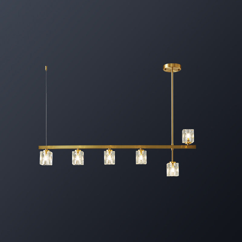 Linear Pendant Lighting Modern Island Lights Crystal Metal 4 Light Island Ceiling Light in Gold
