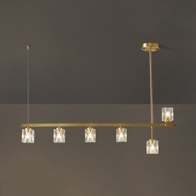 Linear Pendant Lighting Modern Island Lights Crystal Metal 4 Light Island Ceiling Light in Gold