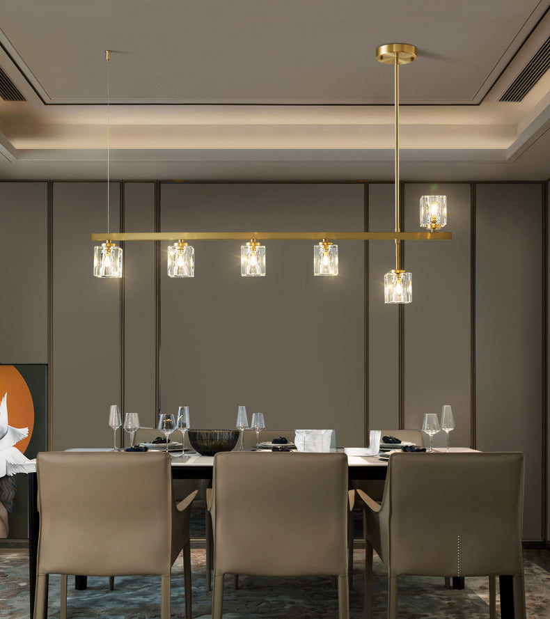 Linear Pendant Lighting Modern Island Lights Crystal Metal 4 Light Island Ceiling Light in Gold