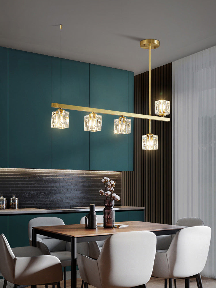 Linear Pendant Lighting Modern Island Lights Crystal Metal 4 Light Island Ceiling Light in Gold